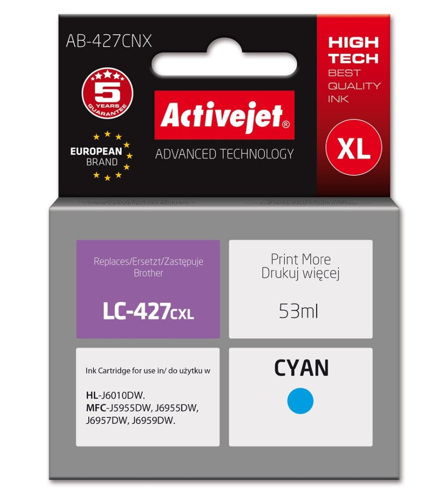 Activejet AB-427CNX Bl�k til Brother-printer, erstatning for Brother LC-427CXL; Supreme; 53 ml; lysebl� #1
