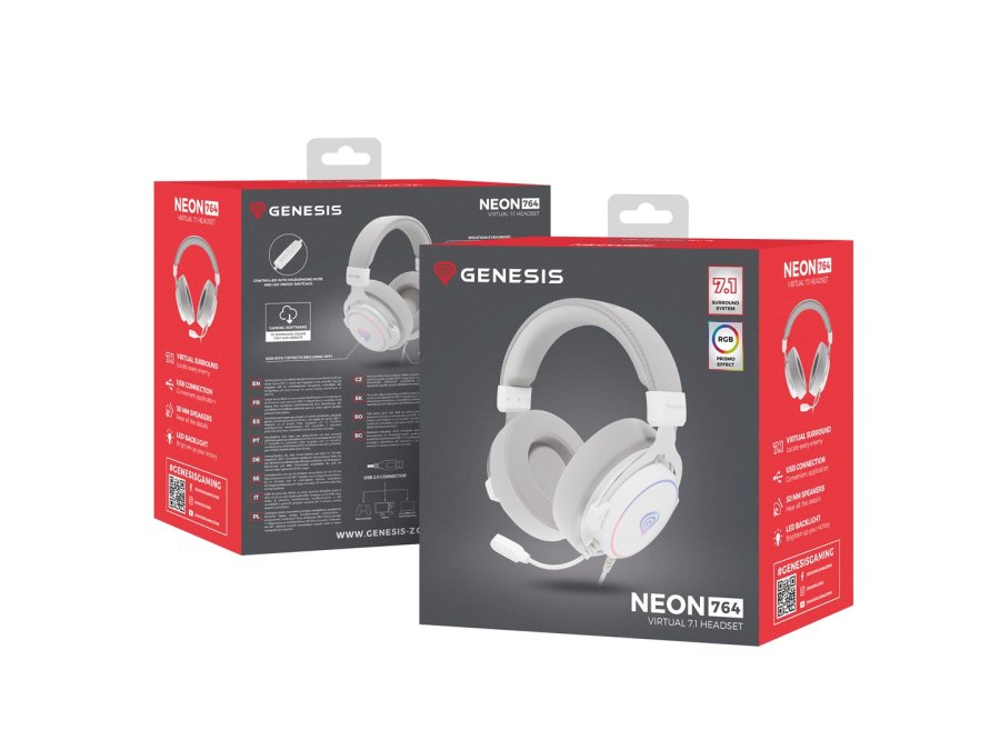 GENESIS Neon 764 Headset Ledningsfrt Spil USB Type-A Hvid #6