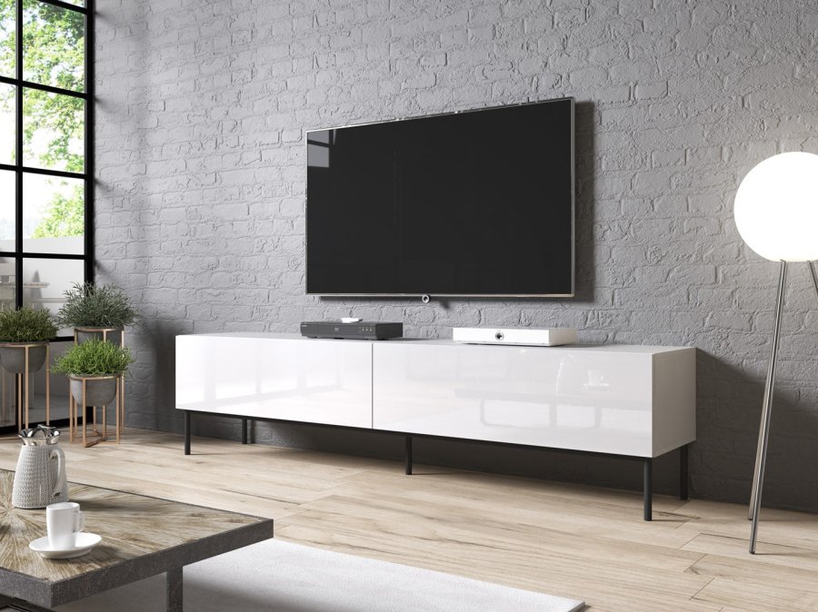 RTV SLIDE kabinet p en sort stlramme 200x40x50 cm, alt i blank hvid #3