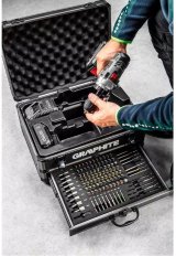 Graphite Energy+-st i aluminiumskasse: boremaskine/skruemaskine med aftageligt hndtag, 2 genopladelige 2.0Ah-batterier, oplader og 109 tilbehr #9