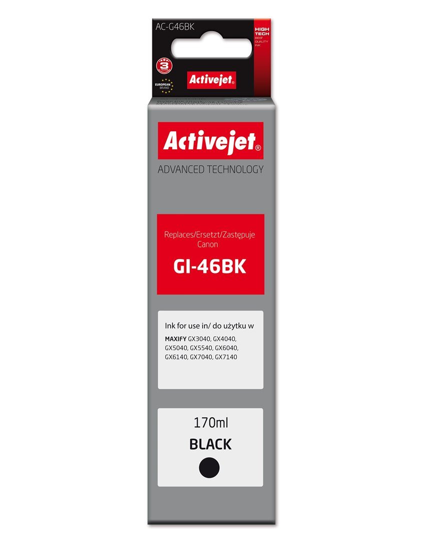 Activejet AC-G46BK Bl�kpatron til Canon-printer, erstatning for Canon GI-46BK; Supreme; 170 ml; sort #1
