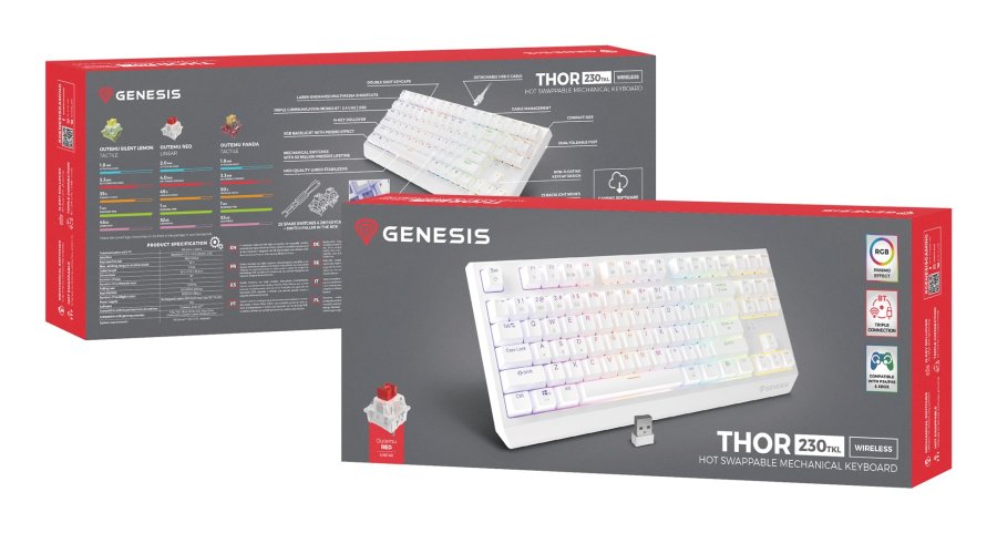 GENESIS Thor 230 TKL tastatur Spil USB + RF Wireless + Bluetooth QWERTY US engelsk Hvid #3