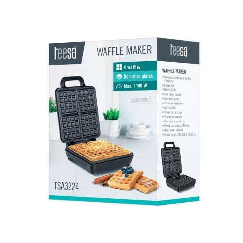 Teesa TSA3224 vaffeljern 4 vaffel/vafler 1100 W Sort, Rustfrit stl #9