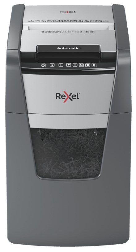 Rexel Optimum AutoFeed+ 130X papirmakulator Krydsmakulering 55 dB 22 cm Sort, Slv #1