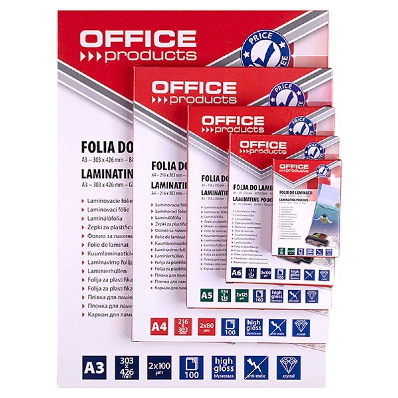 OFFICE PRODUCTS Lamineringsfolie, A4, 2 x 80 �m, blank, 100 stk., gennemsigtig #2