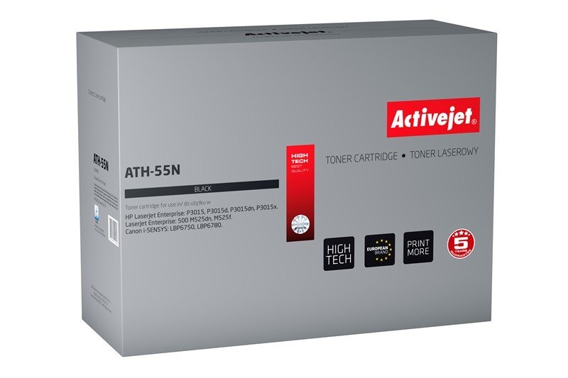 Activejet Tonerpatron ATH-55N (erstatning HP 55A CE255A, Canon CRG-724; Supreme; 6000 sider; sort) #1