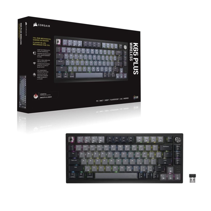 Corsair K65 PLUS WIRELESS 75 % RGB tastatur Spil RF trdls + USB QWERTY Nordisk Sort #6
