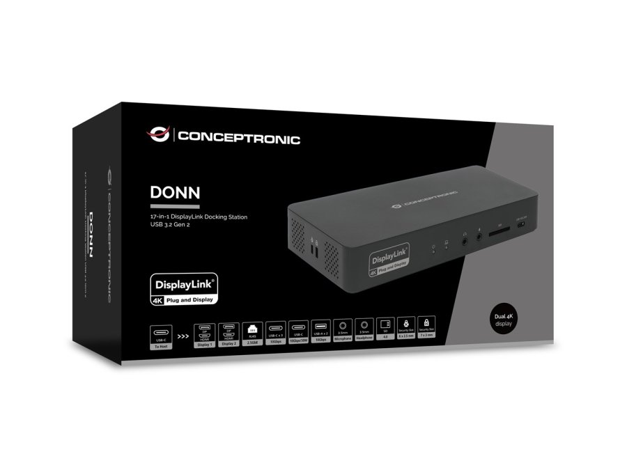 Conceptronic DONN31B dockingstation Ledningsf�rt USB 3.2 Gen 2 (3.1 Gen 2) Type-C Sort #7