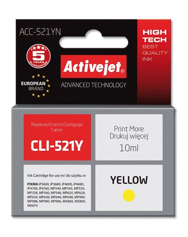 Activejet blk ACC-521YN (erstatning Canon CLI-521Y; Supreme; 10 ml; gul) #1