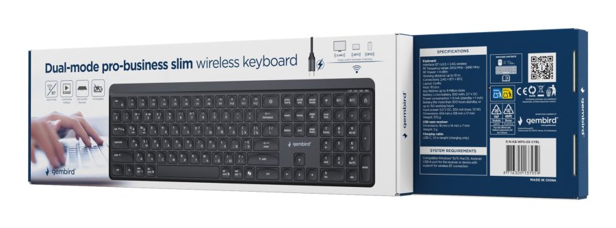 Gembird KB-WPS-03 tastatur Kontor RF tr�dl�s + Bluetooth QWERTY US International, Ukrainsk, Russisk Sort #13