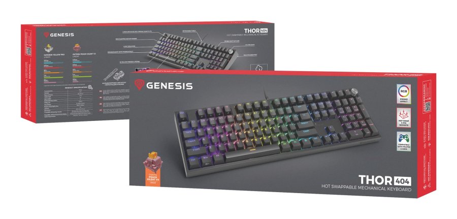 KLAWIATURA DLA GRACZY GENESIS THOR 404 US PODWIETLENIE RGB MECHANICZNA CZARNA OUTEMU PEACH SILENT #8