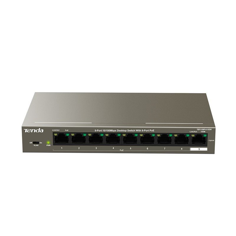 Tenda TEF1109P-8-102W netvrksswitch Fast Ethernet (10/100) Strm over Ethernet (PoE) Metallic #1