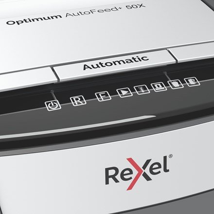 Rexel Optimum AutoFeed+ 50X papirmakulator Krydsmakulering 55 dB 22 cm Sort, Gr #5