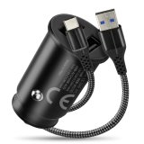 Car charger 2 X USB 12W black + cable USB-C 1m #1
