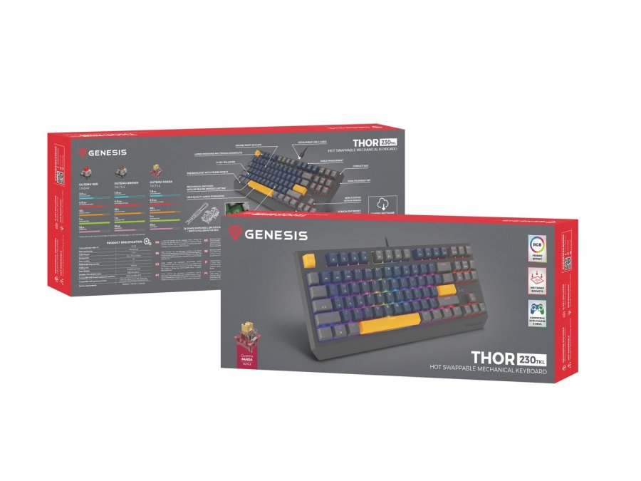 GENESIS THOR 230 TKL tastatur Spil USB + RF Wireless + Bluetooth QWERTY Sort, Bl, Gr, Orange #10
