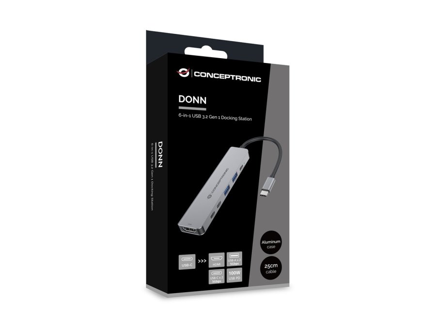 Conceptronic DONN33G dockingstation Ledningsf�rt USB 3.2 Gen 1 (3.1 Gen 1) Type-C S�lv #9