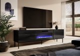 RTV-skab SLIDE 200K med elektrisk pejs p sort ramme 200x40x57 cm, alt i sort blank lak #2
