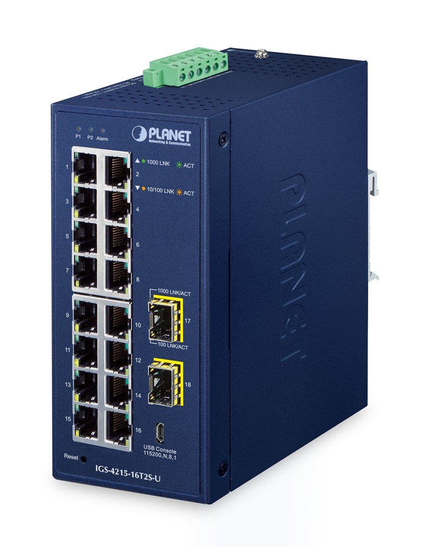 PLANET IP30 Industrial L2/L4 16-Port Administreret L2/L4 Gigabit Ethernet (10/100/1000) Bl� #1