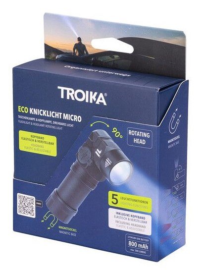 TROIKA ECO KNICKLICHT MICRO Sort H�ndlommelygte + pandeb�nd med lommelygte SMD LED #5