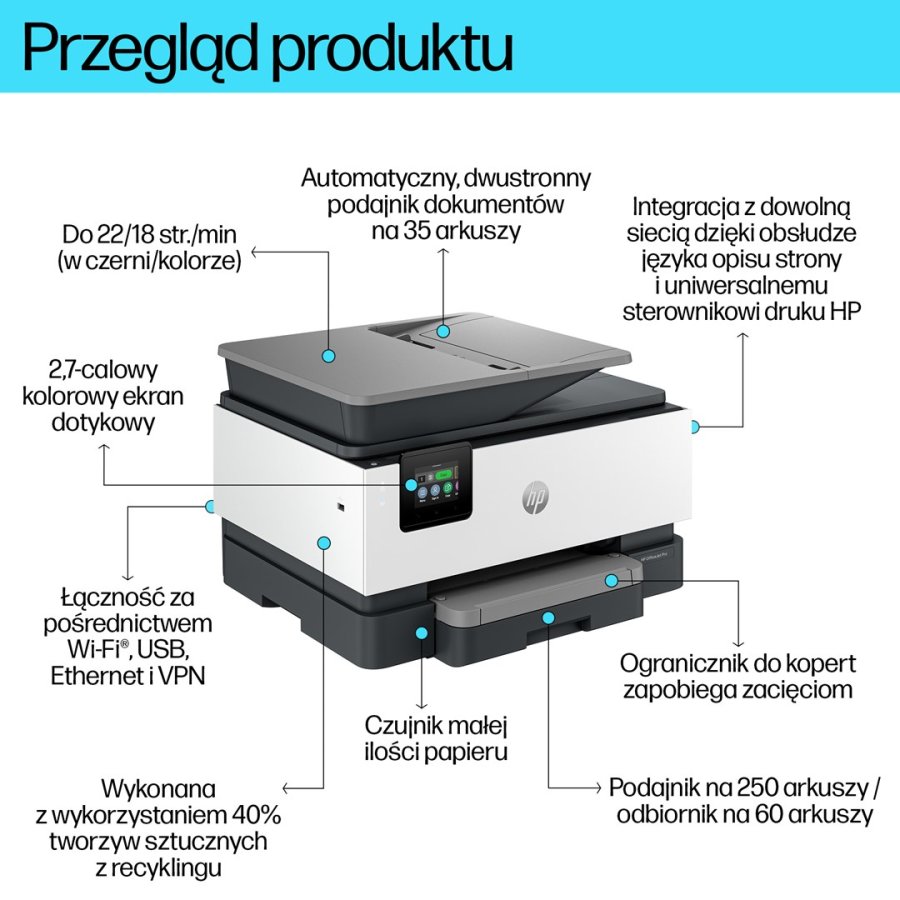 HP OfficeJet Pro 9120b Trdlst All-in-One Farve Printer, Tosidet print; Kopimaskine, scanner #4
