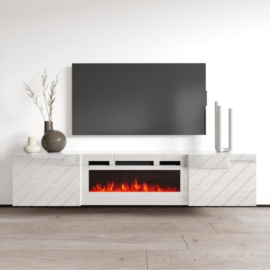 RTV LUXE skab 182,6x34,5x37,5 hvid/blank hvid + hvid kaminhylde #4