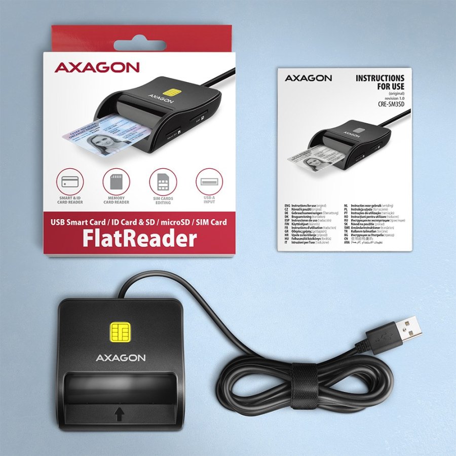 Axagon CRE-SM3SD USB Smart card & SD/microSD/SIM Flat smartcard lser Indendrs USB 2.0 Sort #8
