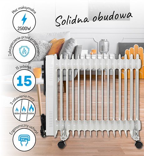 Adler AD 7819 varmeapparat Indendrs Hvid 2500 W Olie elektrisk omrdevarmer #10