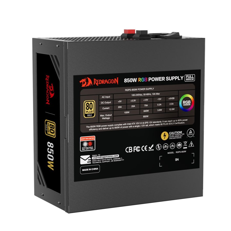 REDRAGON GC-PS007-1-V2 850W 80 Plus Gold LED enhed til str�mforsyning Sort #1