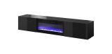 RTV-skab SLIDE 200K med elektrisk pejs 200x40x37 cm, alt i sort blank lak #1