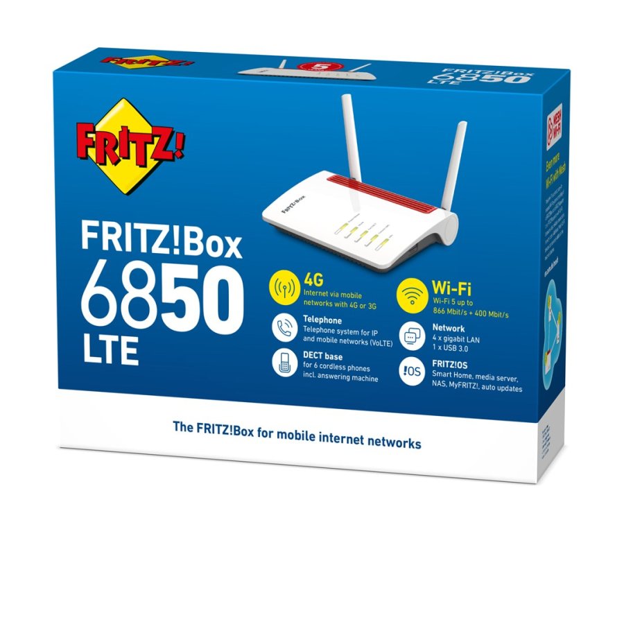 FRITZ!Box 6850 LTE trdls router Gigabit Ethernet Dual-band (2,4 GHz / 5 GHz) 4G Hvid #4
