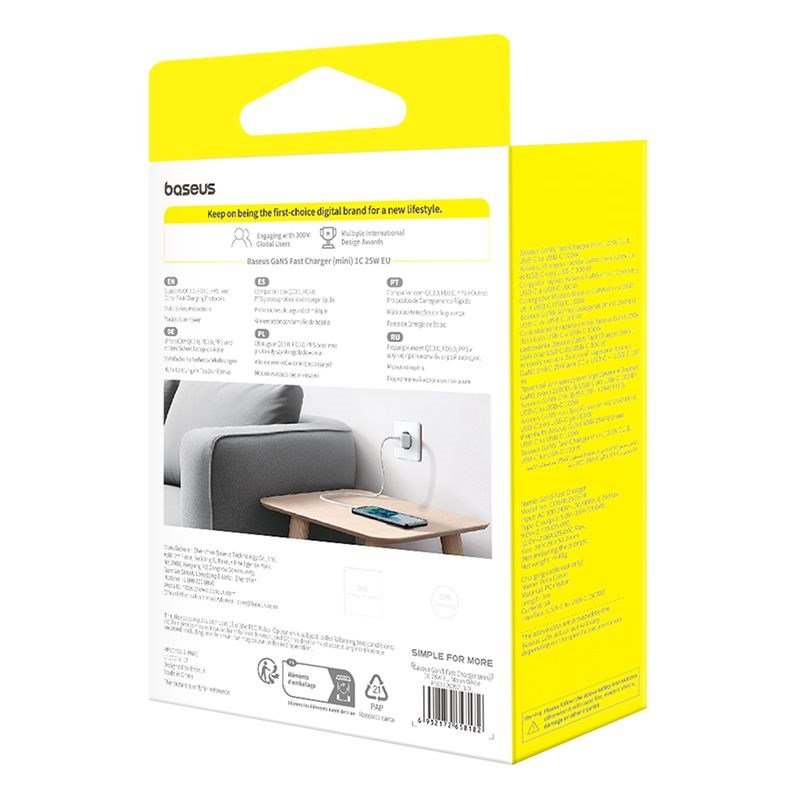 Baseus P10110909213-01 USB-C GaN5 mini 25W netoplader Hvid #7