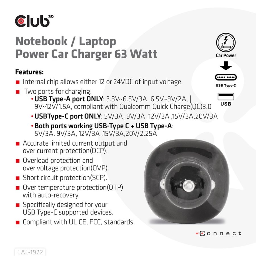 CLUB3D CAC-1922 oplader til mobil enhed Laptop Sort Cigart�nder Automatisk #7