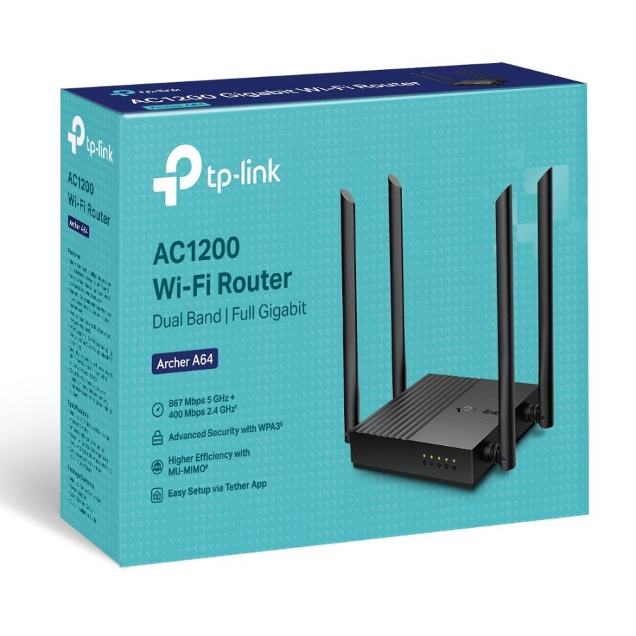 TP-Link ARCHER A64 trdls router Gigabit Ethernet Dual-band (2,4 GHz / 5 GHz) Sort #6