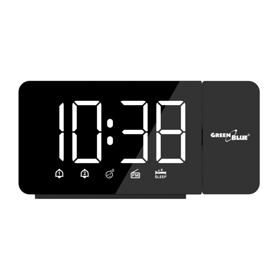 Digital LED-radiowecker med GreenBlue-projektor, FM-radio, alarm, 12/24-timers ur, str�mforsyning USB 5V DC + CR2032, GB172 #10