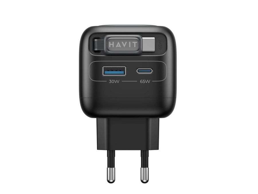 Havit UC253 EU - GaN-rejselader med udtr�kkeligt kabel, 65 W (sort) #1