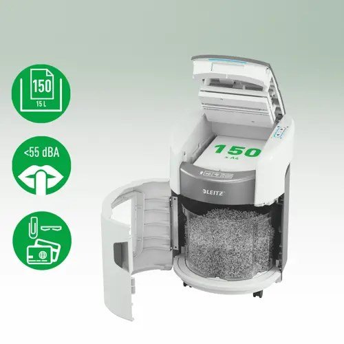 Leitz IQ Optimax AutoFeed 150 80380000 makulator, P4, 150 ark, 15 l affaldsbeholder #4