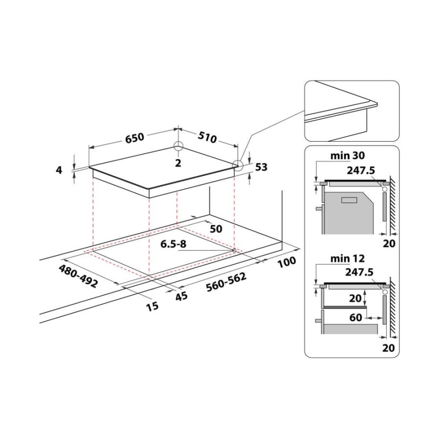 Whirlpool SMO 654 OF/BT/IXL Sort Indbygget 65 cm Zone induktionskogeplade 4 zone(s) #8