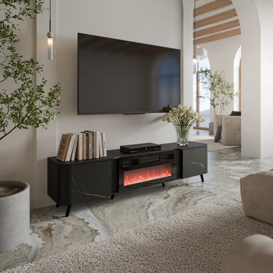 Cama RTV-skab Volare 200 x 39 x 49 cm sort/san sebastian + pejs #3