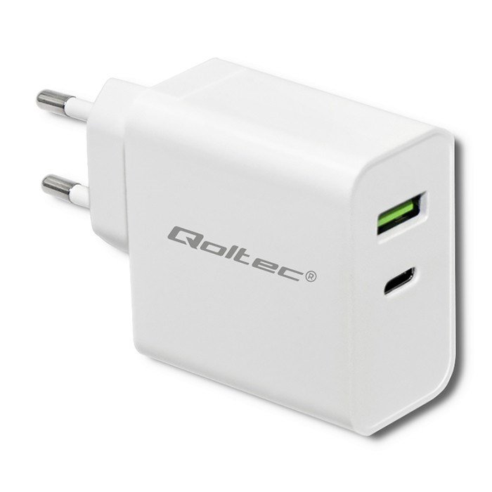 Qoltec 51718 Oplader | 45W | 5-20V | 2.4-3A | USB type C PD | USB | hvid #1
