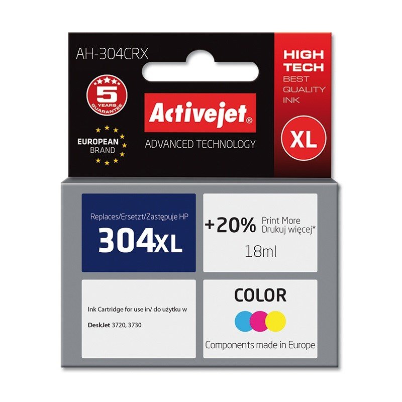 Activejet AH-304CRX Blk (erstatning HP 304XL N9K07AE; Premium; 18 ml; farve) #1