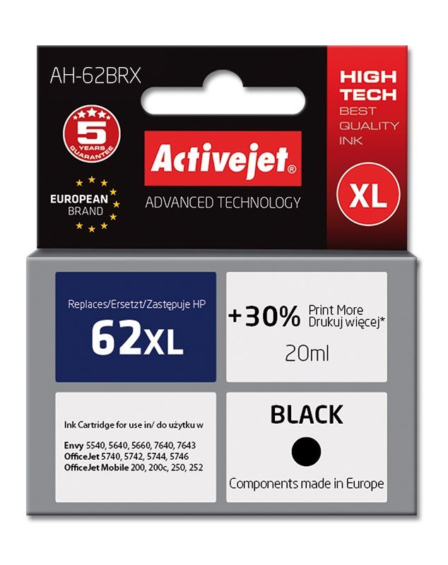 Activejet AH-62BRX blk (erstatning HP 62XL C2P05AE; Premium; 20 ml; sort) #1