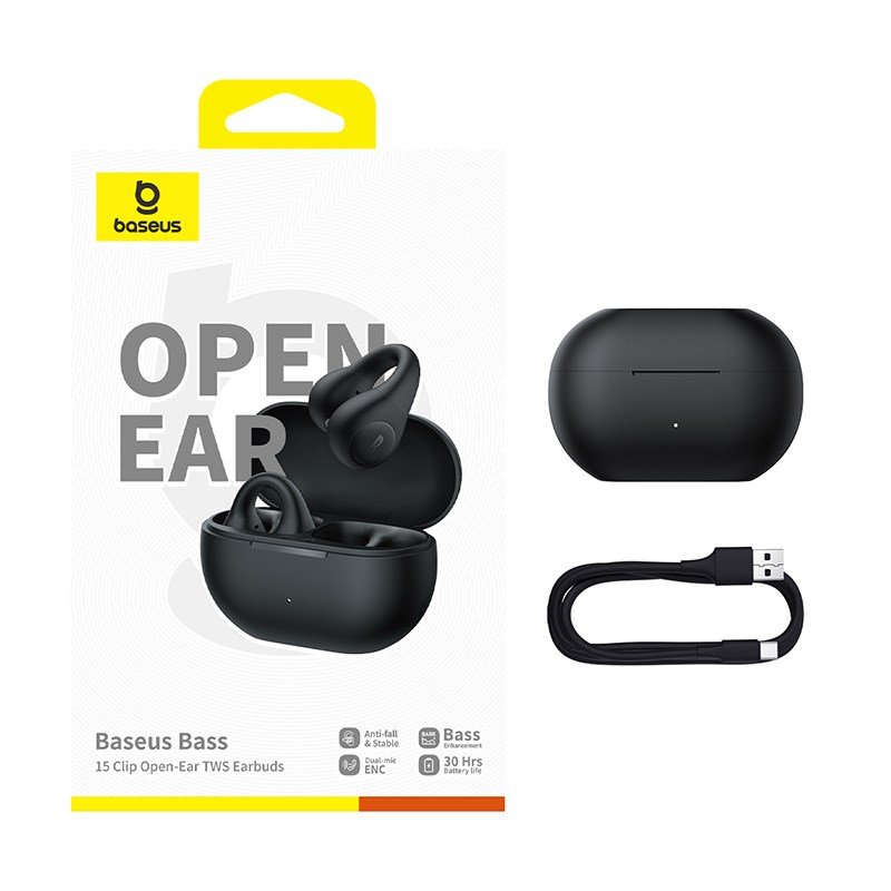 Baseus Bass 15 Clip Open Ear Headset True Wireless Stereo (TWS) I rerne Opkald/musik Bluetooth Sort #8
