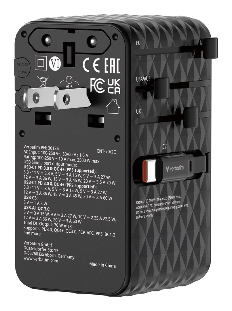 Verbatim 30186 oplader til mobil enhed Universel Sort Vekselstrm Hurtig opladning Indendrs #6