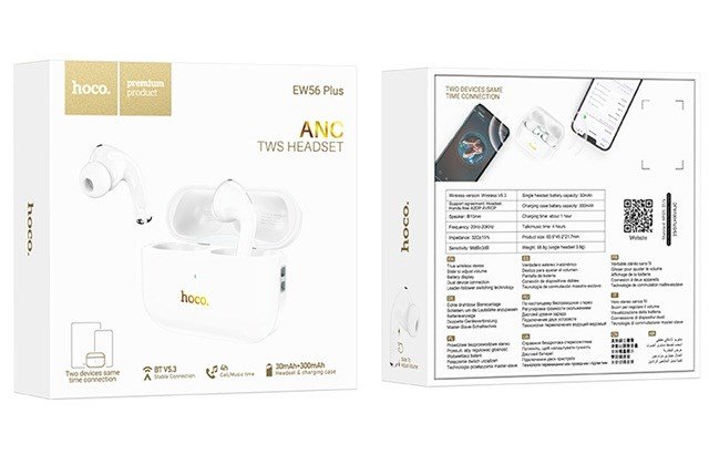 Hoco EW56 Plus Generoso Trdlst headset i rerne Opkald/musik Bluetooth Hvid #7