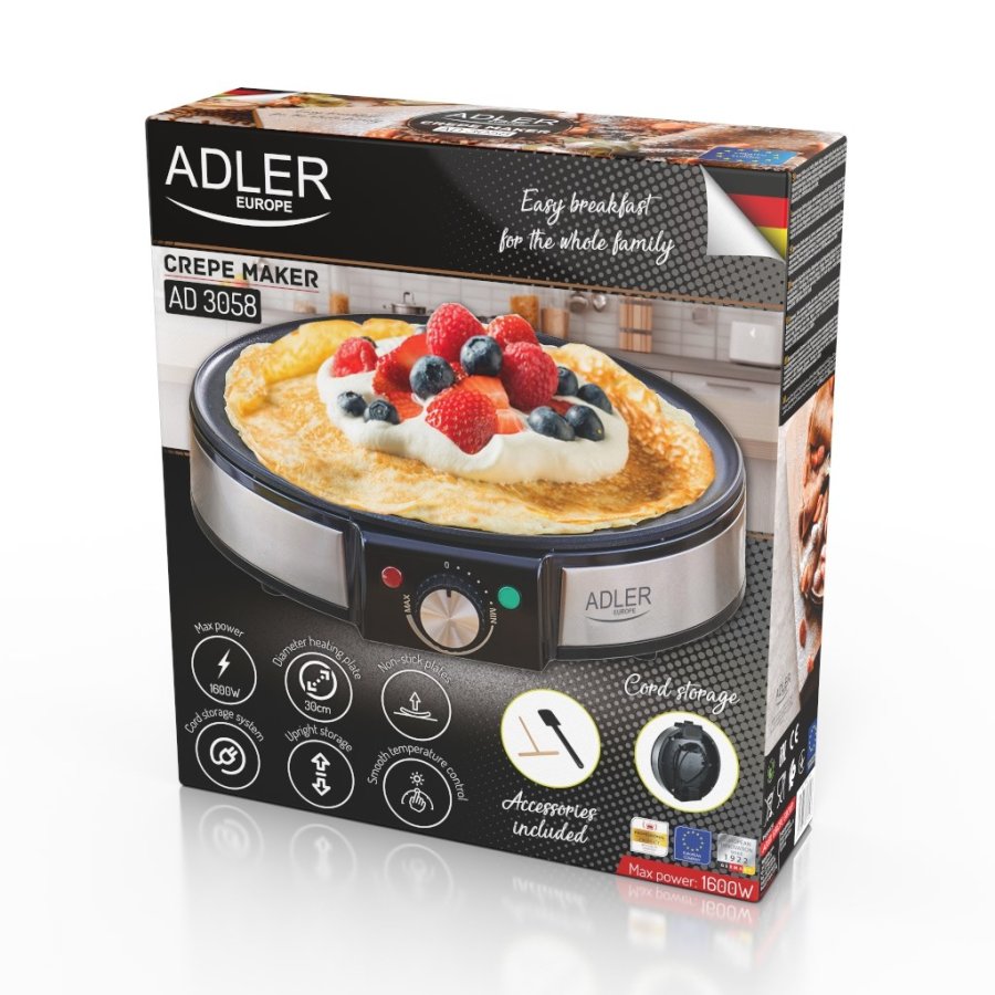 Adler AD 3058 pandekage- og crepes-maskine 1 pandekage(r) 1600 W Sort, Rustfrit stl #13