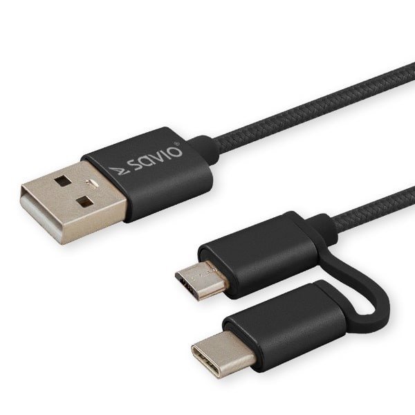 Savio CL-128 USB-kabel USB 2.0 1 m USB A USB C/Micro-USB A Sort #1