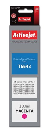 Activejet AE-664M blkflaske til Epson printer, erstatning Epson T6643; Supreme; 100 ml; magenta #1