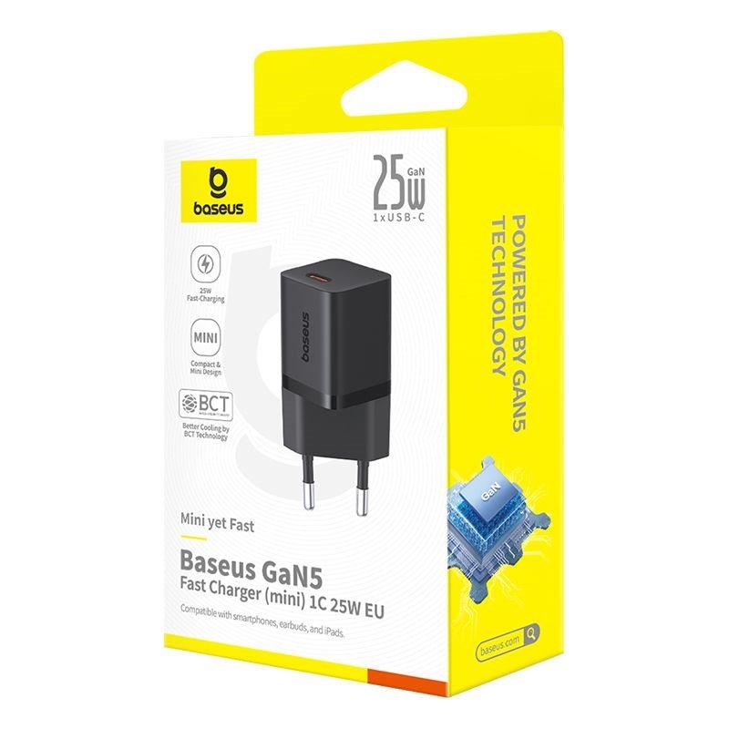 Baseus P10110909113-00 USB-C GaN5 mini 25W netoplader Sort #5