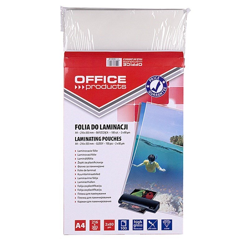 OFFICE PRODUCTS Lamineringsfolie, A4, 2 x 80 �m, blank, 100 stk., gennemsigtig #4