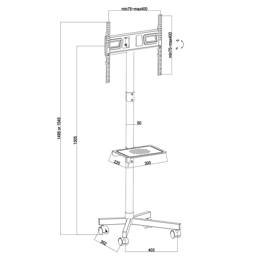 TV-bord Maclean, professionel, 32-55, p hjul, max. VESA 400x400, max. 25 kg, MC-949 #3